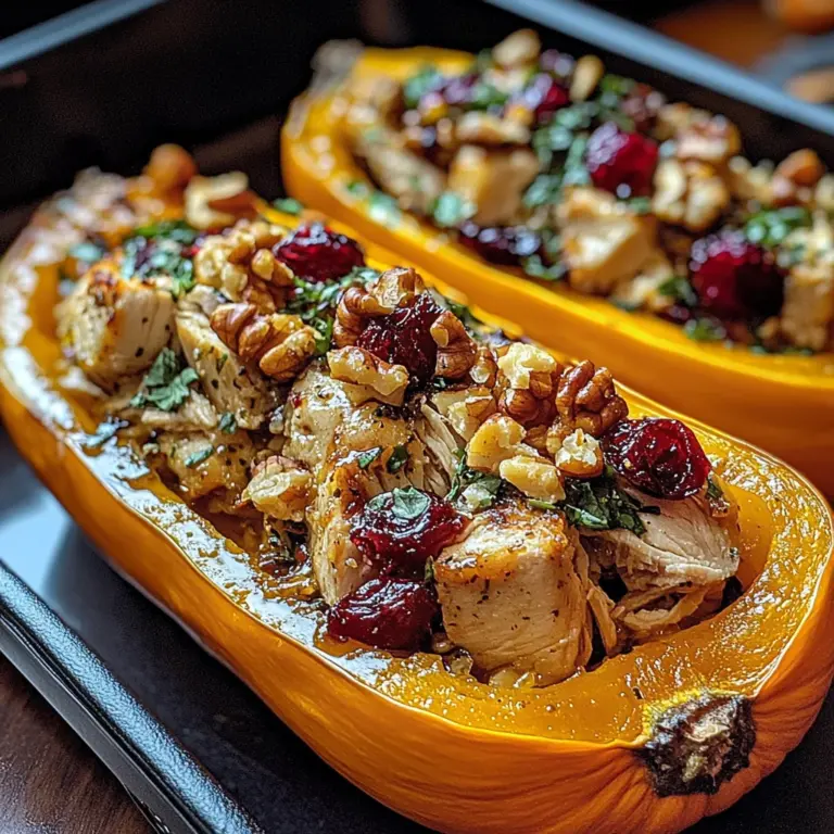 Sweet and Savory Honey Roasted Butternut Squash Stuffed with Chicken