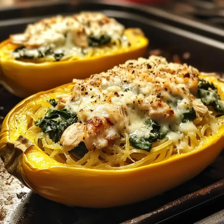 Garlic Parmesan Stuffed Spaghetti Squash with Chicken and Spinach
