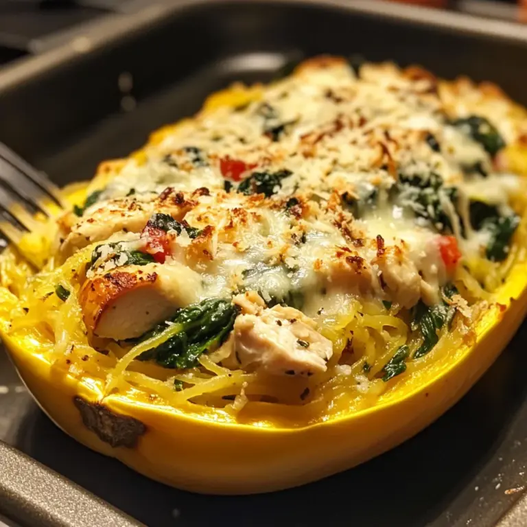 Garlic Parmesan Stuffed Spaghetti Squash with Chicken and Spinach