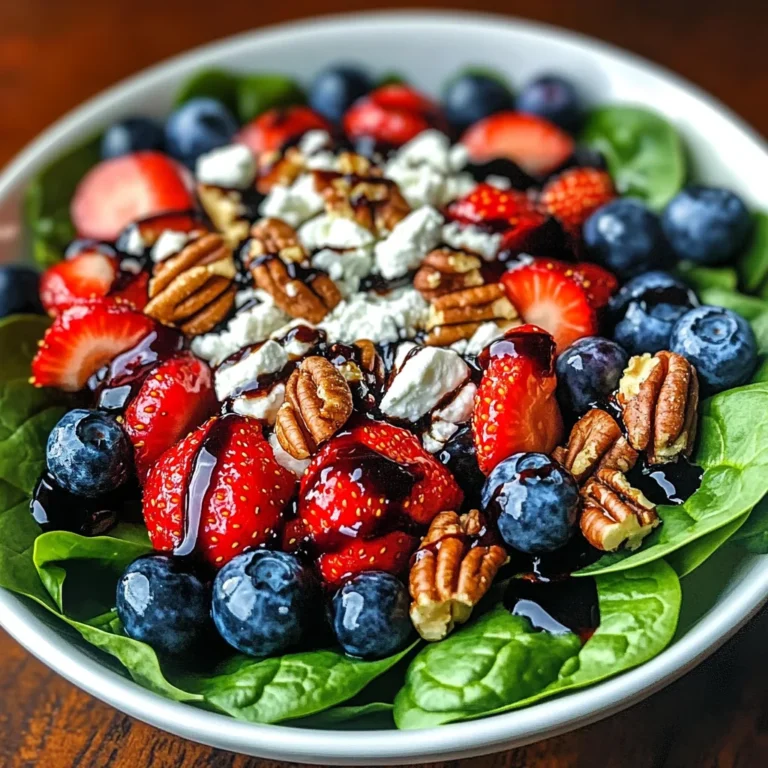 Berry Spinach Salad with Pecans, Feta, and Balsamic Glaze