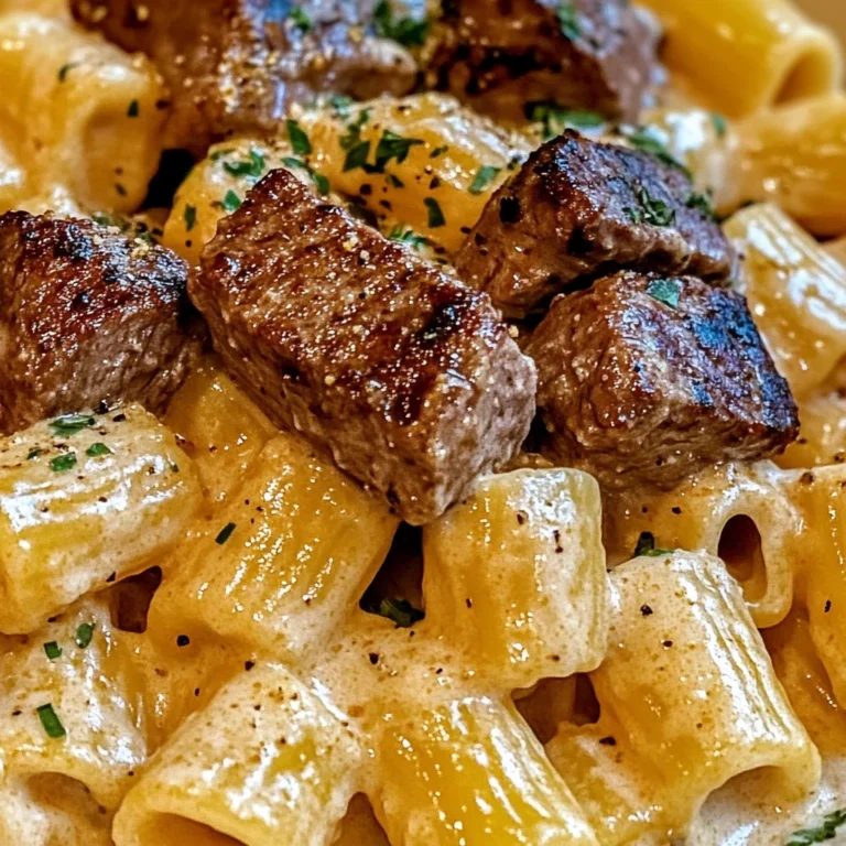 Cajun Steak Tips in Cheesy Rigatoni Parmesan Sauce