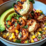 Grilled Shrimp Bowl with Avocado, Corn Salsa & Creamy Sauce
