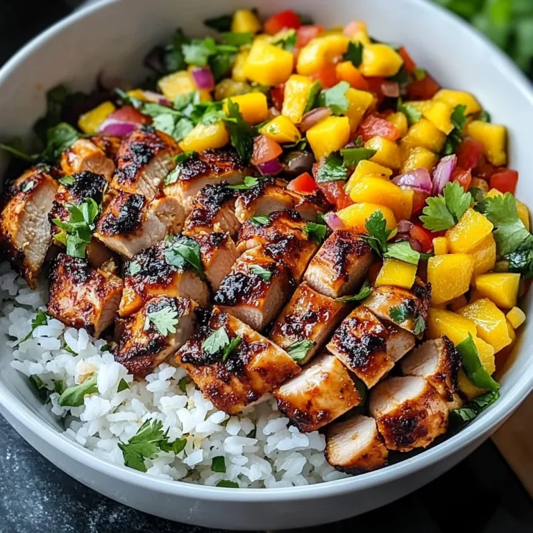 Jerk Chicken Bowls with Mango Salsa and Coconut Rice