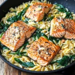 One Skillet Salmon with Lemon Orzo